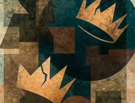Thumbnail of http://Abstract%20artwork%20featuring%20two%20gold%20crowns%20on%20a%20geometric,%20textured%20background.%20Shapes%20and%20colors%20blend%20in%20earthy%20tones,%20creating%20a%20contemplative%20mood.